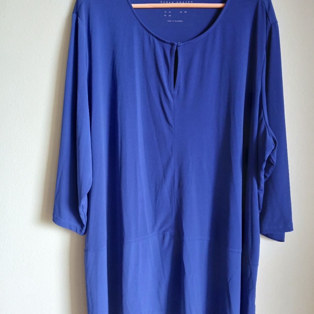 SUSAN GRAVER Womens 3X Modern Essentials Tunic Top Blue 3/4 Sleeve Shirt FLAW - Picture 2 of 12